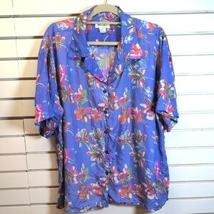 Bogari 100% Silk Women's Camp Shirt 1X EUC